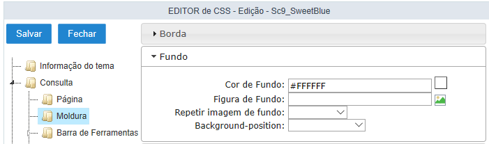 Configurações do Fundo da Moldura