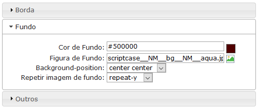 Configurações do Fundo da Moldura