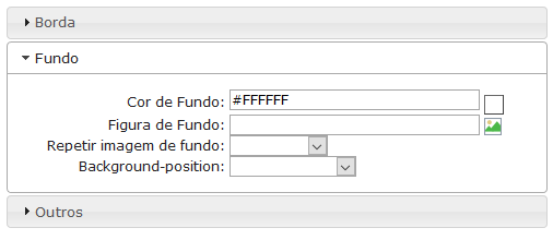 Configurações do fundo do objeto