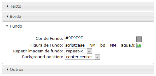 Configurações de fundo da navegação da barra de ferramentas