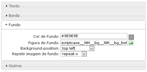 Configurações de fundo dos objetos da barra de ferramentas