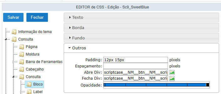 Outras Configurações do bloco