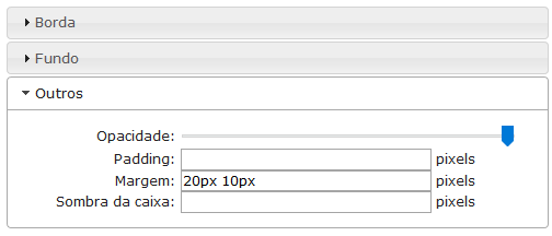 Outras configurações de objeto do filtro refinado