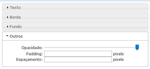 Outras configurações da label de ferramentas do filtro refinado