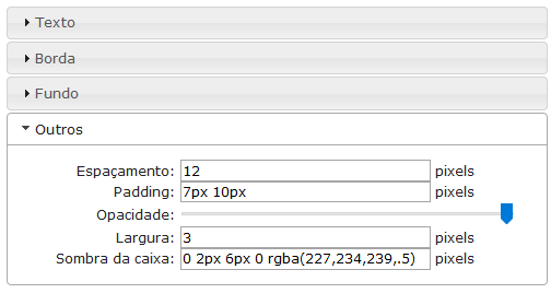 Outras Configurações do cabeçalho