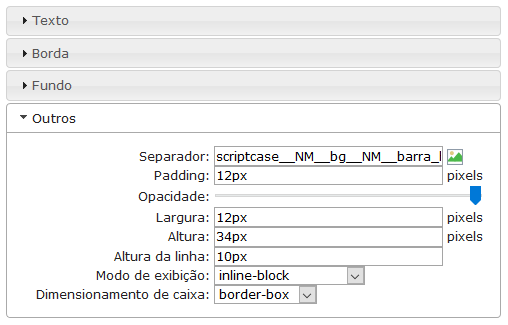 Outras Configurações da navegação selecionada da linha da barra de ferramentas