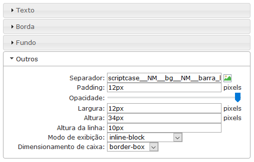 Outras Configurações da navegação da linha da barra de ferramentas