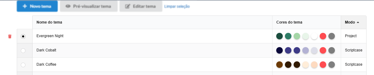 Lista dos temas do menu disponibilizados pelo Scriptcase