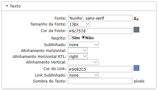 Configurações de Texto da Linha Ímpar