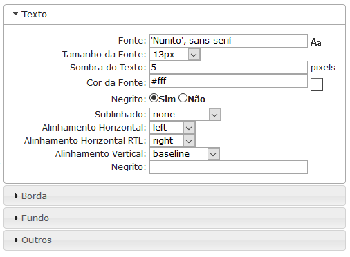 Configurações de texto do label do filtro refinado