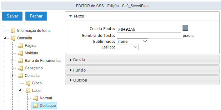 Configurações de Texto destaque da Label