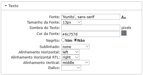 Configurações de Texto normal da Linha do Resumo