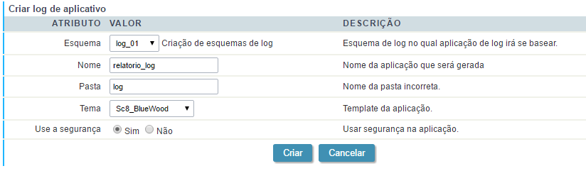 Criação da aplicação do Relatório de log