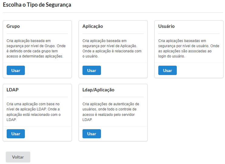 Escolha o Tipo de Segurança