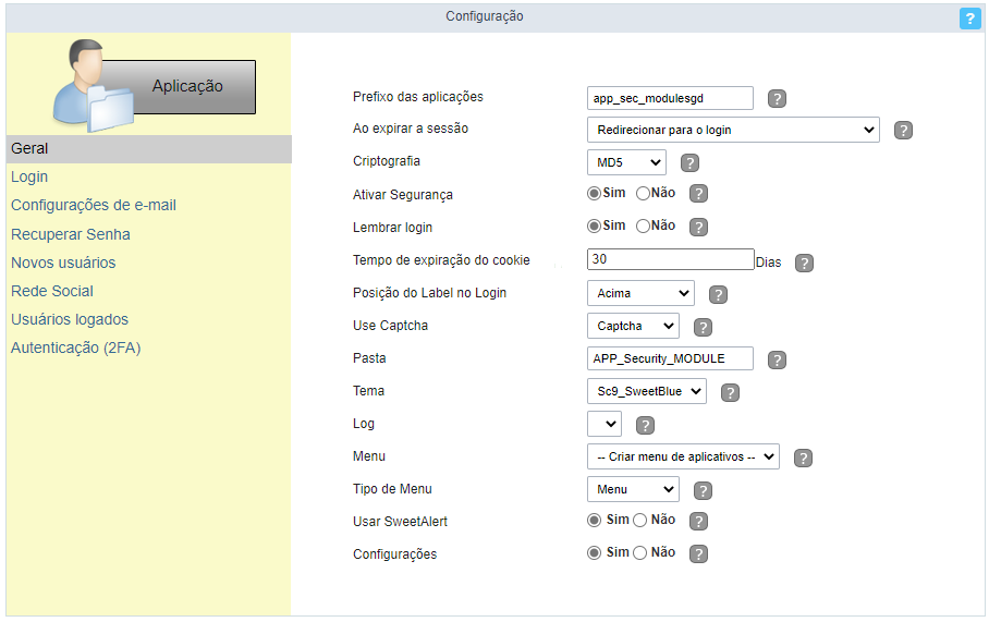 Configuração geral do Módulo