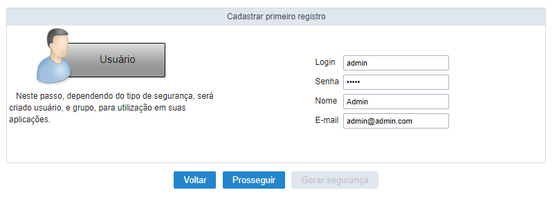 Cadastrar primeiro registro