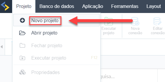 Tela de criação de Projeto