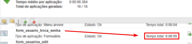 Tempo individual de compilação das aplicações