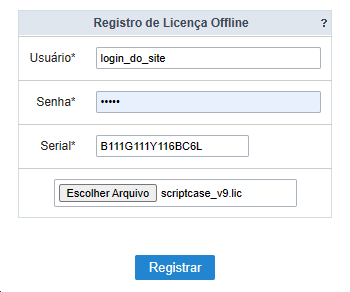 Tela de registro offline