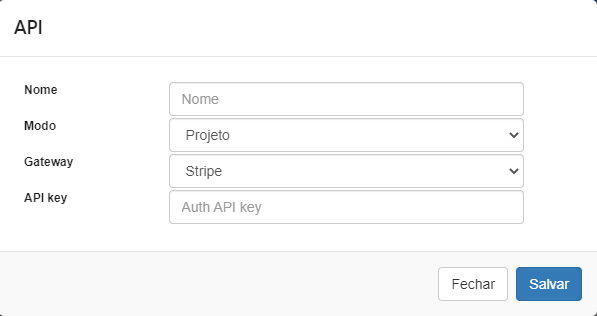 Configuração de pagamento utilizando API Stripe