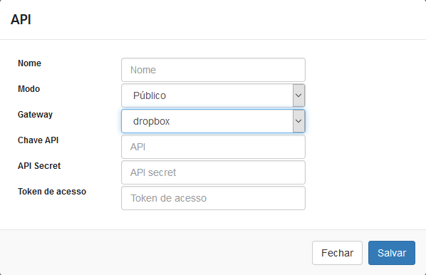 Configuração de API Dropbox