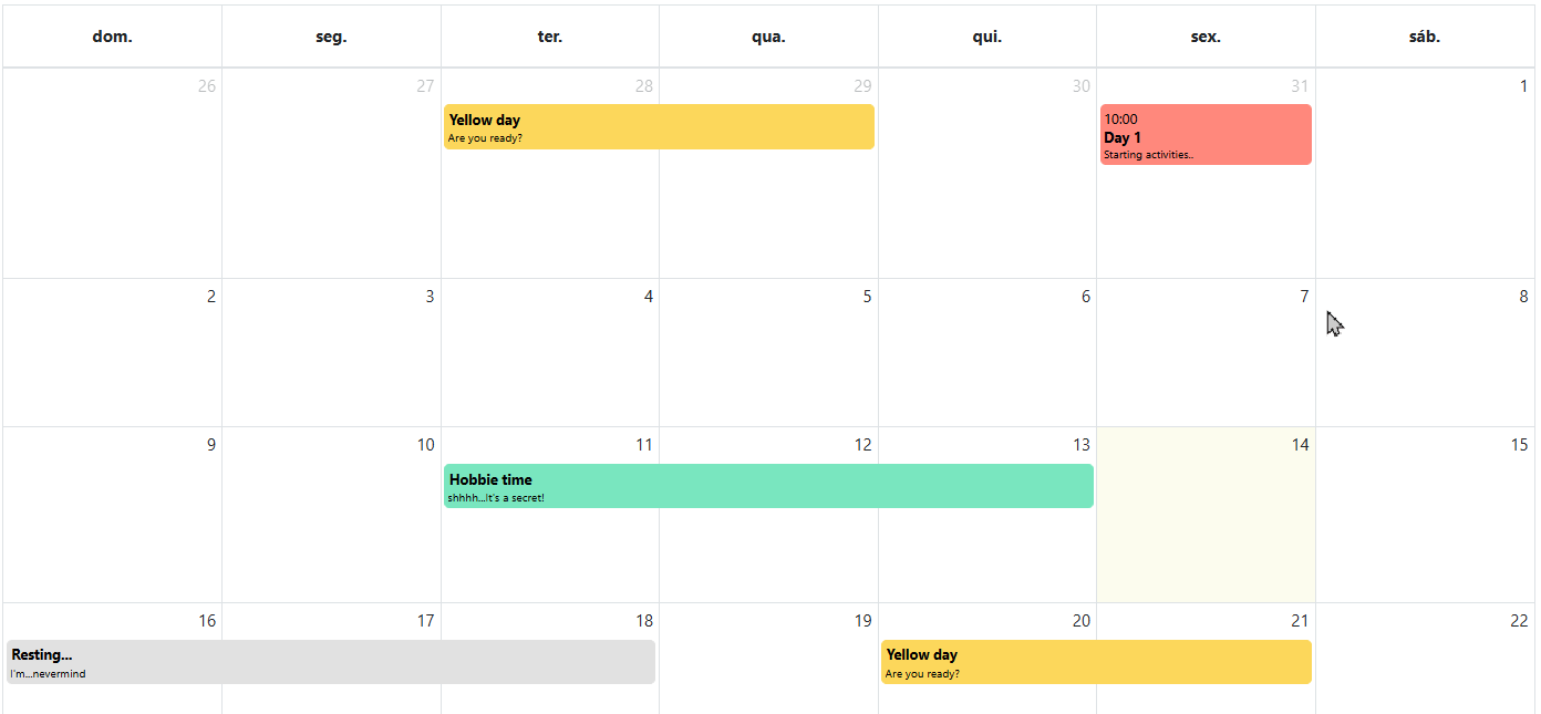 Exemplo de uso do Drag & Drop nos eventos do calendário