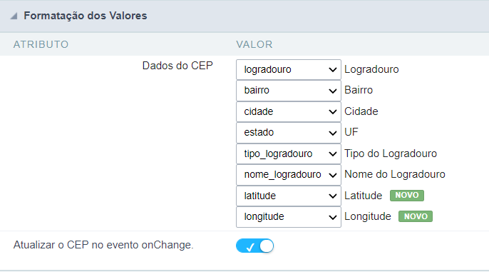 Interface de formatação de valores.