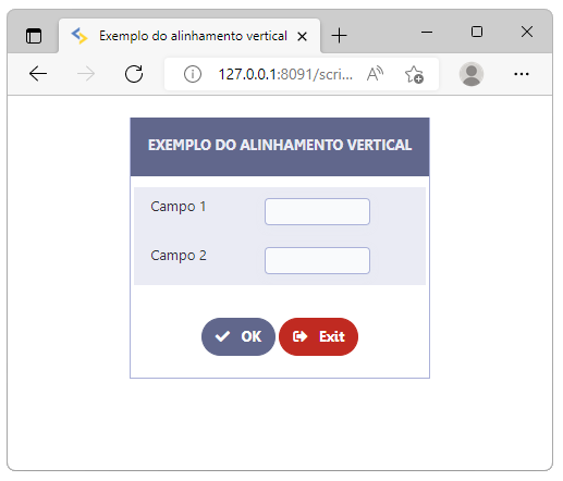 Exemplo de aplicação utilizando alinhamento vertical padrão
