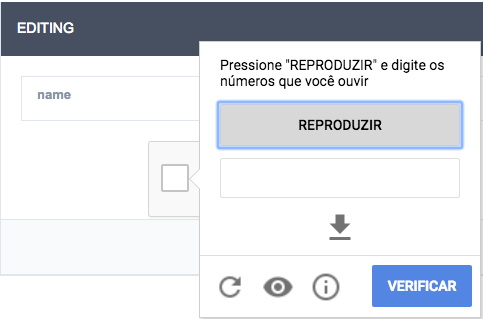 Tipo do reCAPTCHA Áudio
