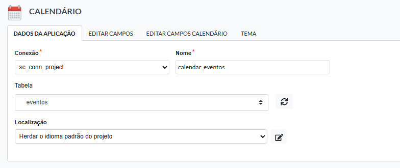 Campos obrigatórios para a criação de aplicações