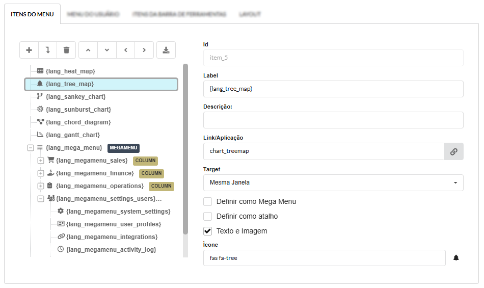 Interface Configuração do Menu.