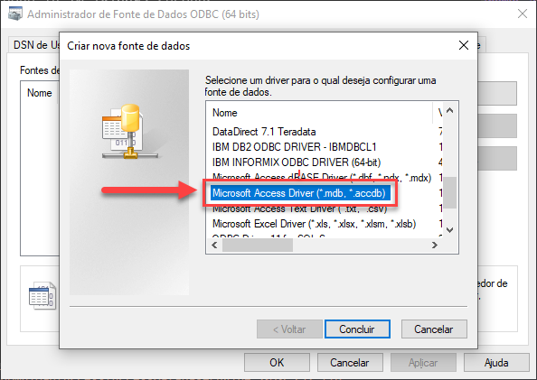 Selecionando Driver ODBC