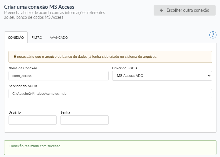 Conectando ao banco de dados Access