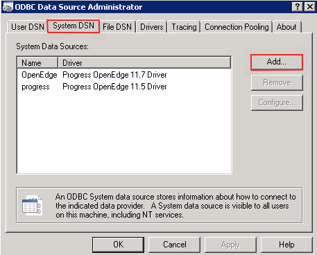 Acessando e configurando a Fonte de dados ODBC