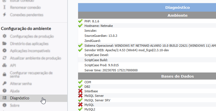 Informações de configuração do servidor web