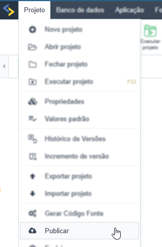 Menu "Projetos" do Scriptcase