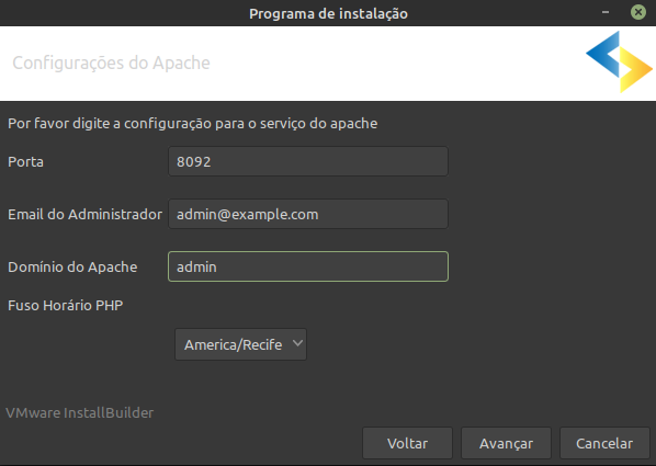 Configuração do Apache da instalação