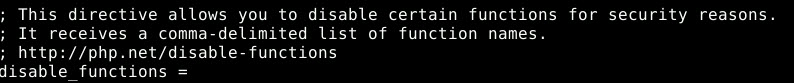 Configuração do disable_functions do PHP