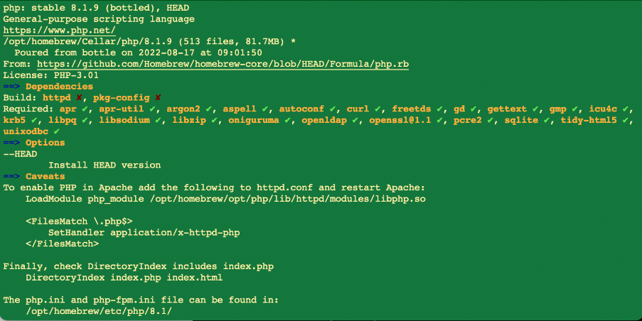 Brew info do PHP 8.1