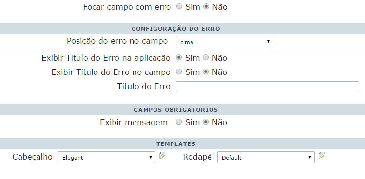 Valores Padrão do projeto - Consulta