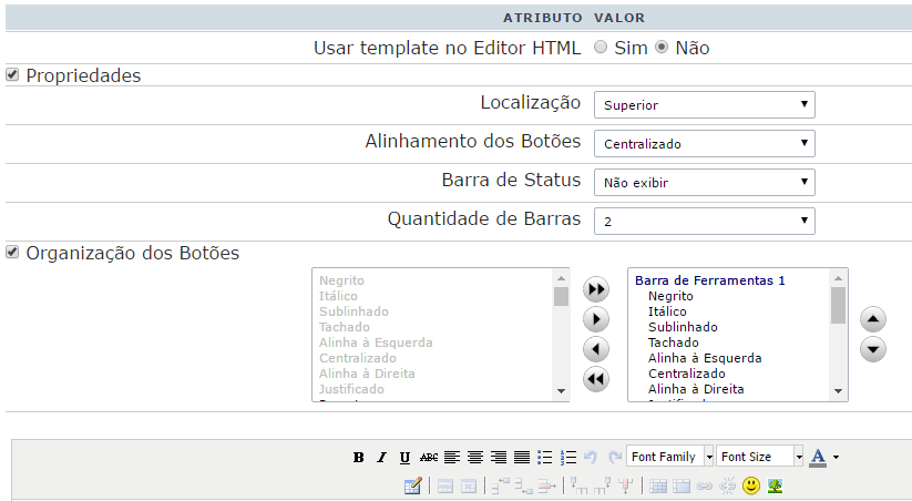 Valores Padrão do projeto - HTML Editor - Template