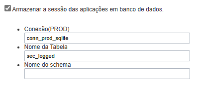 Tela de configuração da sessão na base de dados, durante a publicação