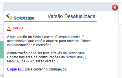 Tela de notificação para versão obsoleta