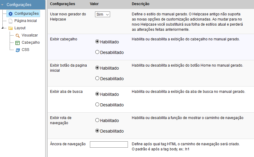 Configurações básicas