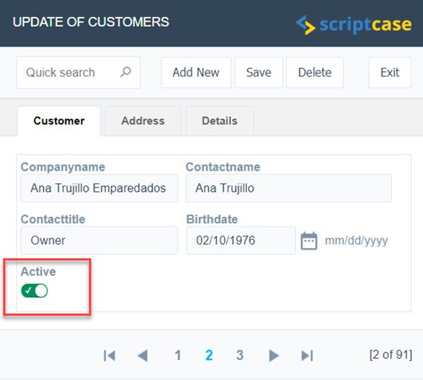 Componente toggle para campos tipo radio e checkbox